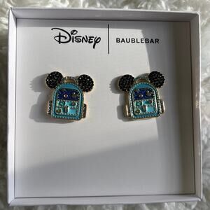 Disney BaubleBar Mickey Mouse Blue Gold Backpack Earrings Sparkly Stud Pair NEW